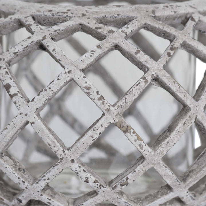 Round Ceramic Lattice Hurricane Lantern - TidySpaces