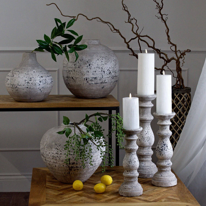 Large Stone Ceramic Column Candle Holder - TidySpaces