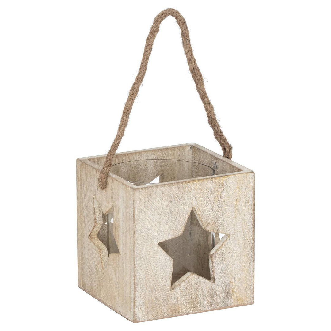 Washed Wood Large Star Tealight Candle Holder - TidySpaces