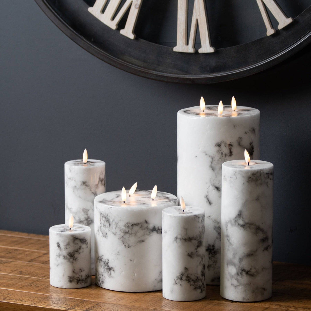 Luxe Collection Natural Glow 3x8 Marble Effect LED Candle - TidySpaces