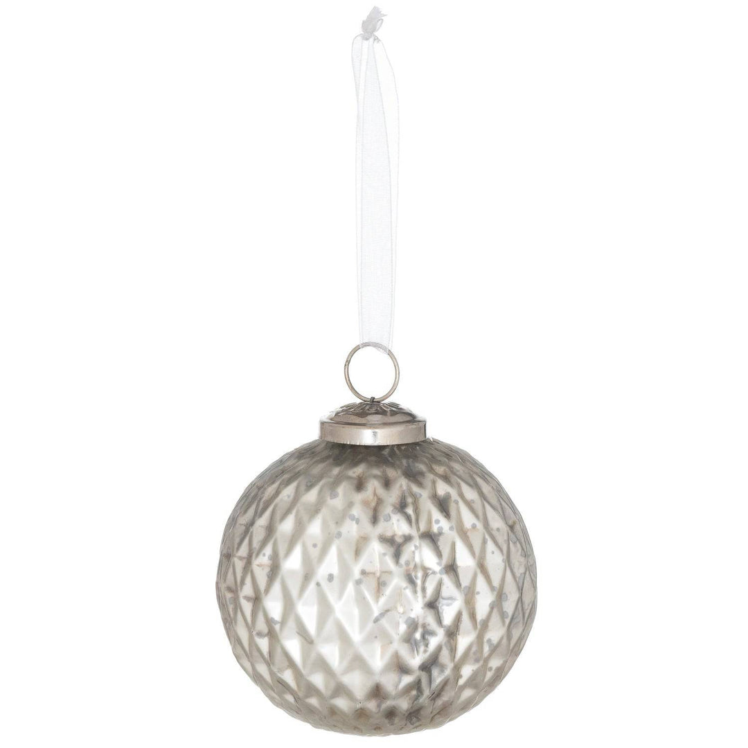 Metallic Silver Diamond Pressed Set Of 4 Large Baubles - TidySpaces