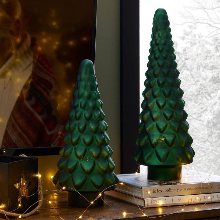 Noel Collection Large Forest Green Glass Decorative Tree - TidySpaces