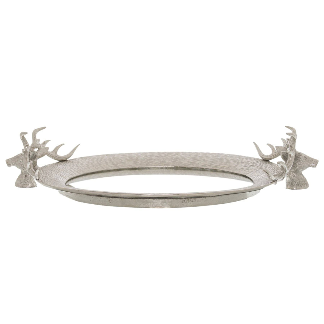 Large Mirrored Tray With Stag Heads SILVER GLASS - TidySpaces