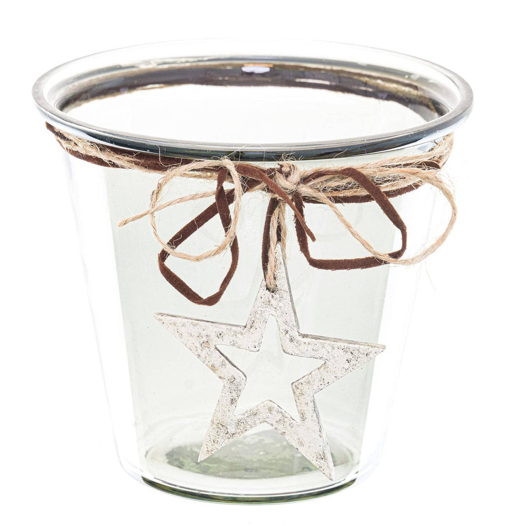 Smoked Midnight Hammered Star Medium Candle Holder - TidySpaces