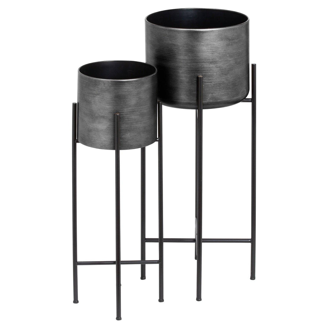 Set Of Two Grey Metallic Planters On Stand - TidySpaces