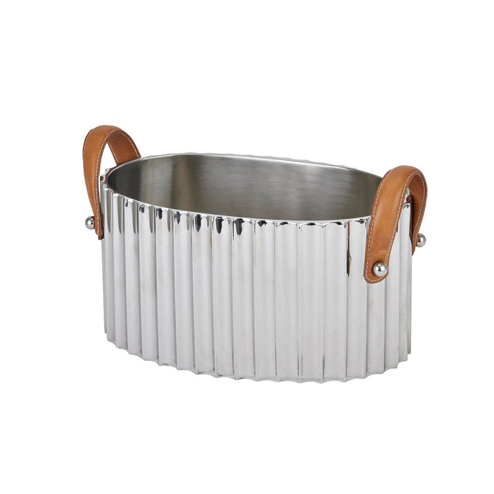 Large Silver Fluted Leather Handled Champagne Cooler - TidySpaces