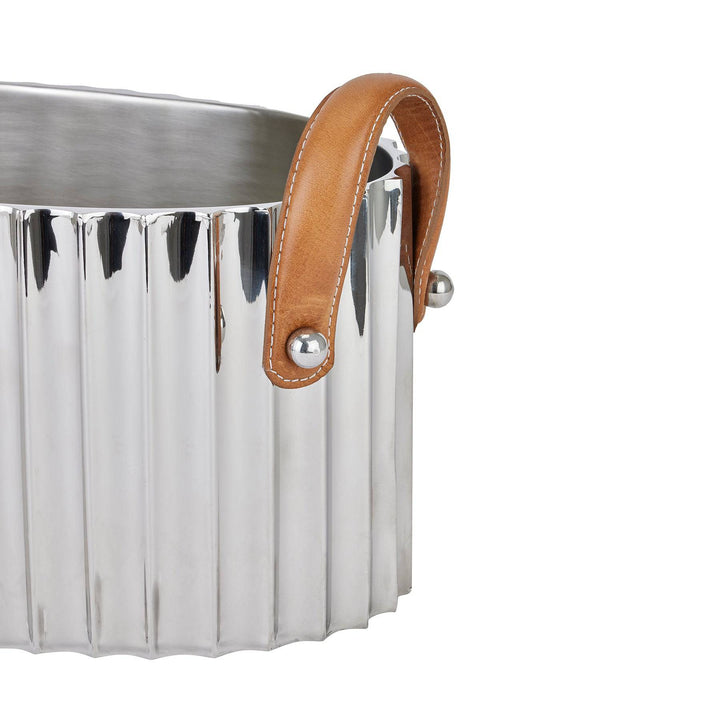 Large Silver Fluted Leather Handled Champagne Cooler - TidySpaces