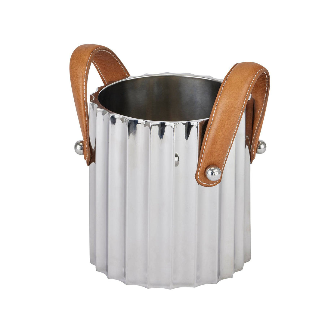 Silver Fluted Leather Handled Single Champagne Cooler - TidySpaces