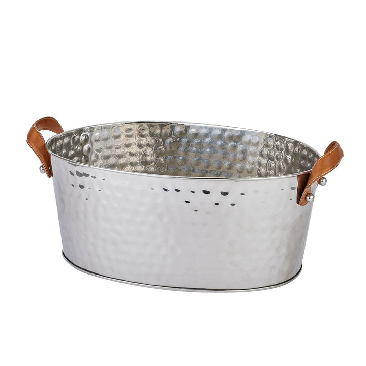 Silver Large Leather Handled Champagne Cooler - TidySpaces