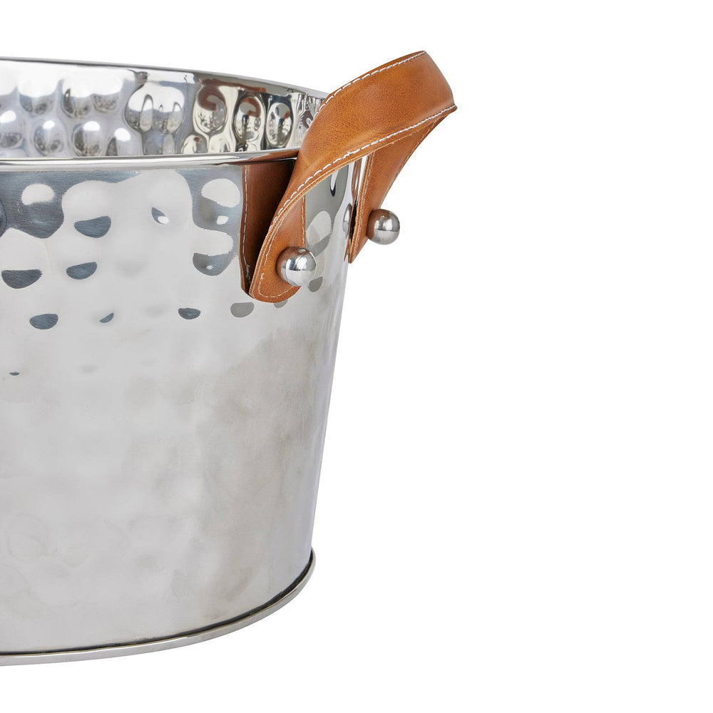 Silver Large Leather Handled Champagne Cooler - TidySpaces