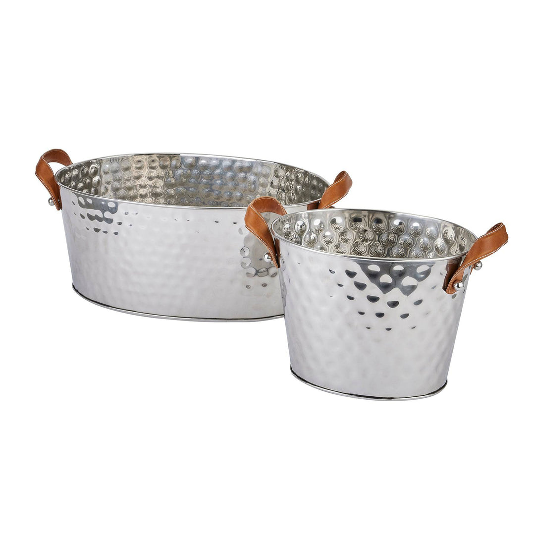 Silver Large Leather Handled Champagne Cooler - TidySpaces