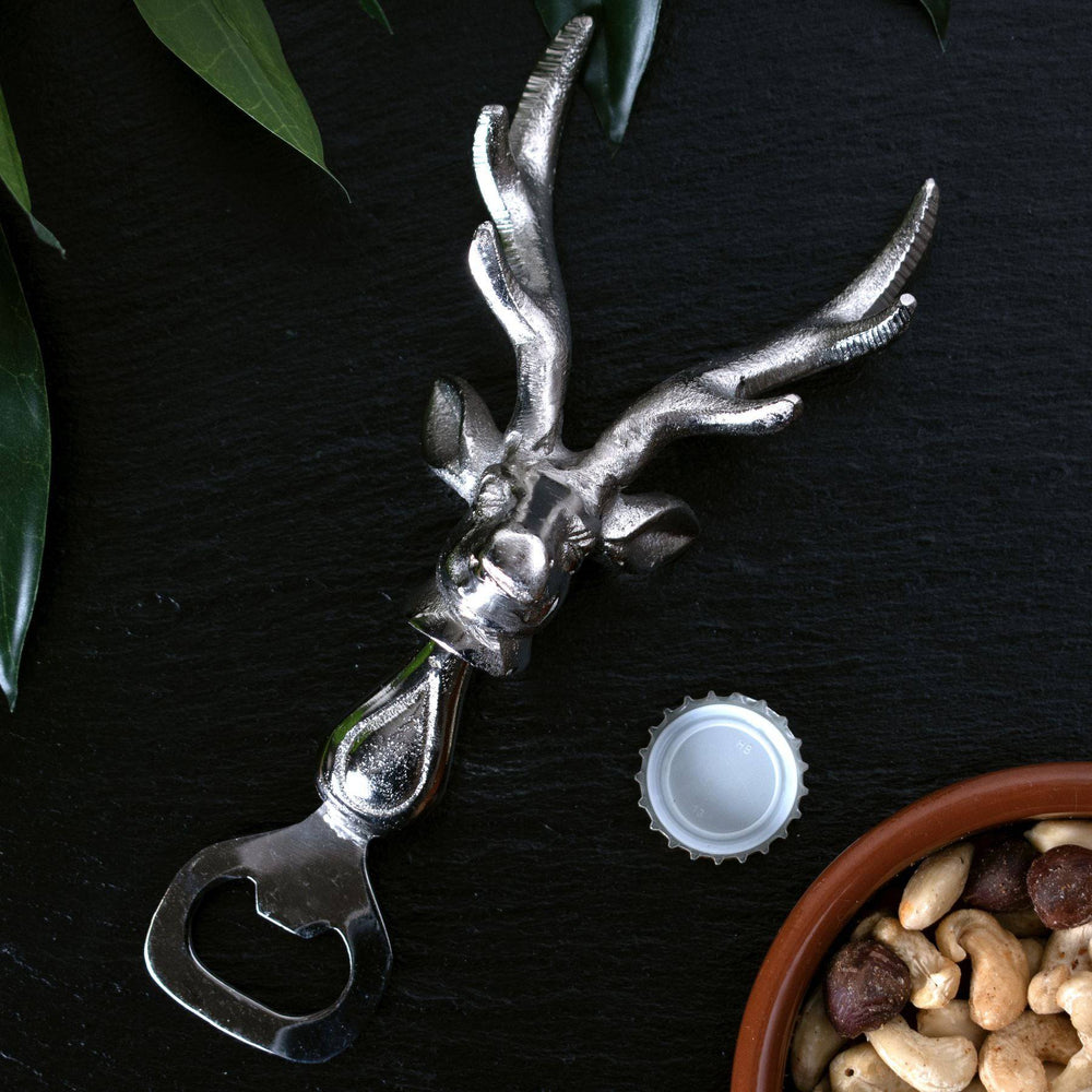 Silver Nickel Stag Head Detail Bottle Opener - TidySpaces