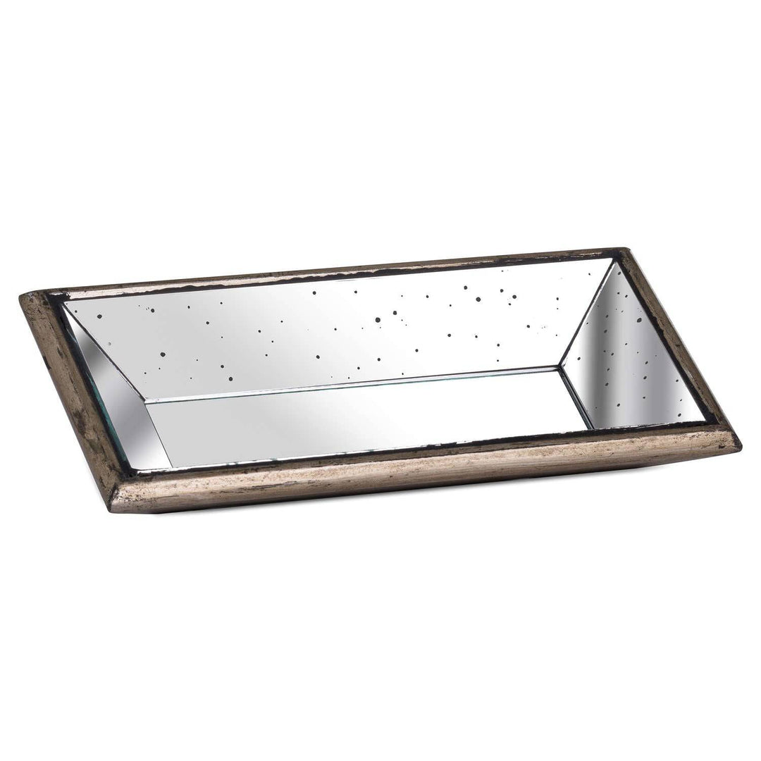 Astor Distressed Mirrored Display Tray With Wooden Detailing BROWN GLASS - TidySpaces