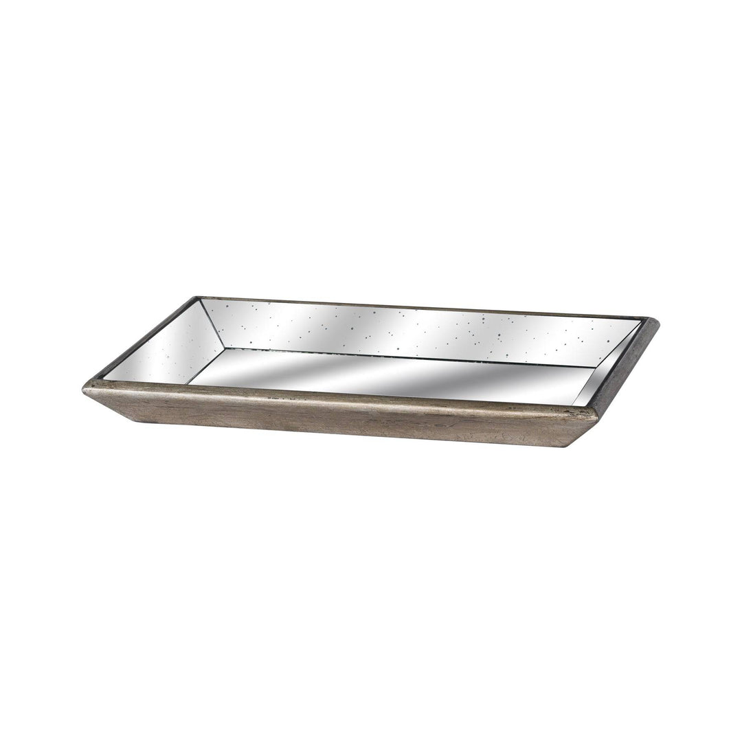 Astor Distressed Mirrored Tray With Wooden Detailing - TidySpaces