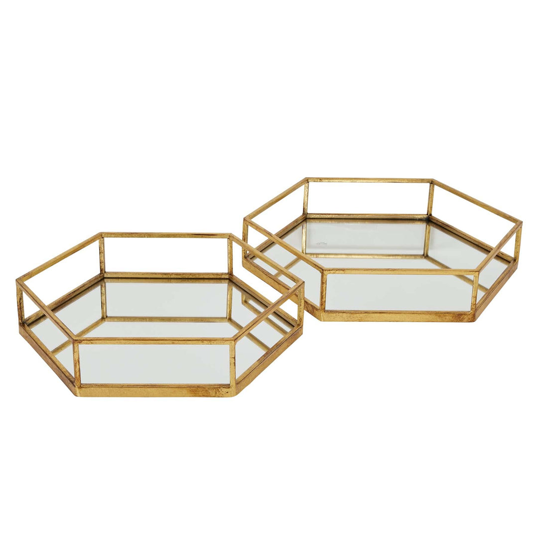 Gold Hexagon Set Of Two Trays GOLD GLASS - TidySpaces