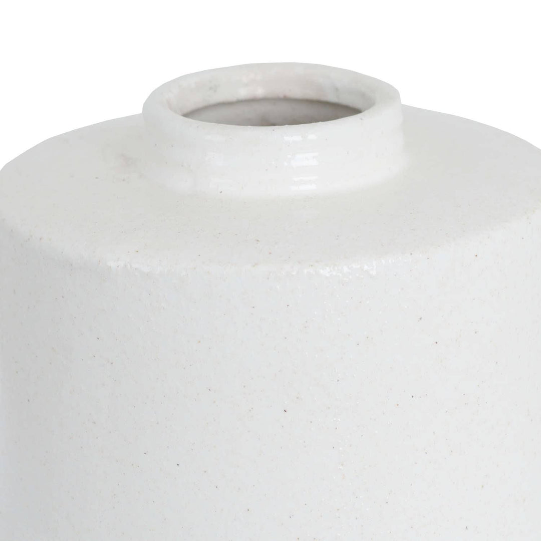 White With Grey Detail Large Cylindrical Ceramic Vase - TidySpaces