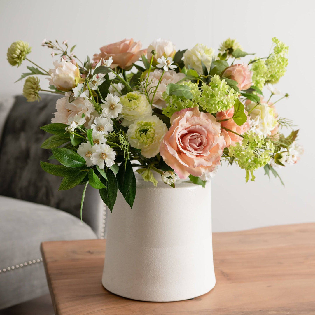 White With Grey Detail Large Cylindrical Ceramic Vase - TidySpaces