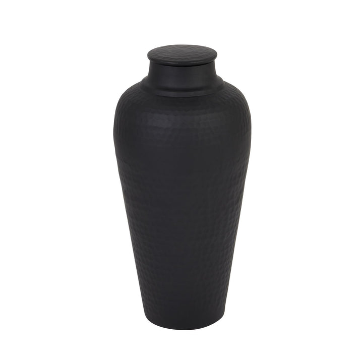 Matt Black Hammered Vase With Lid - TidySpaces