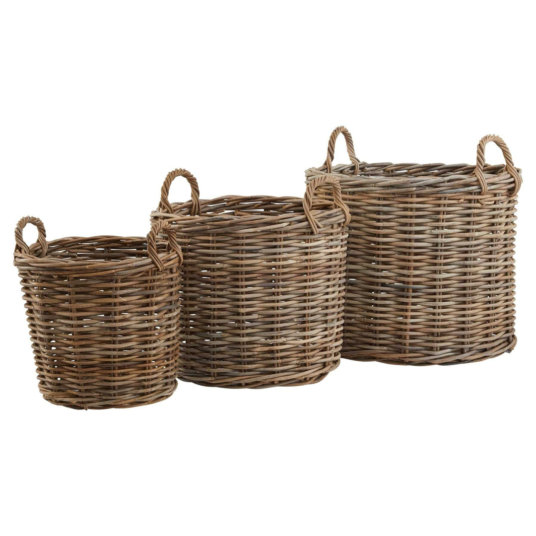 Set of 3 Kubu Rattan Round Storage Baskets - TidySpaces