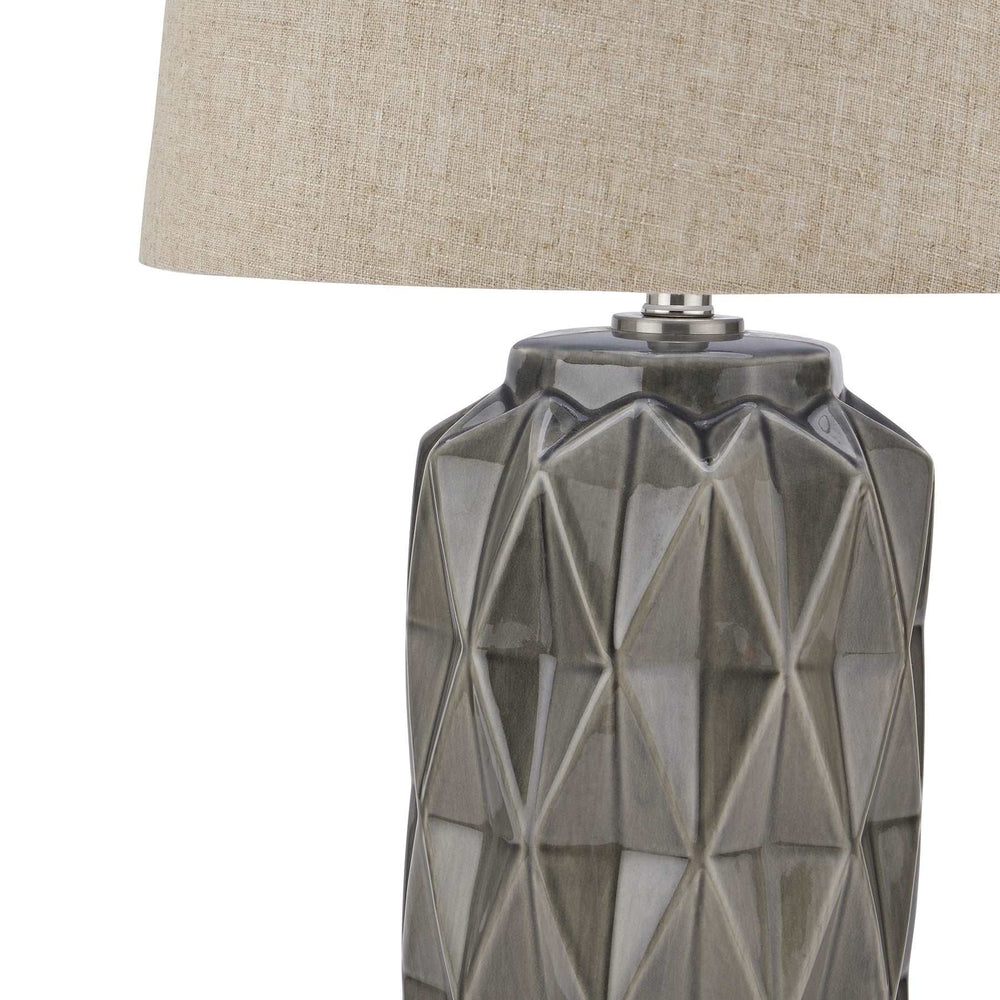 Acantho Grey Ceramic Lamp With Linen Shade - TidySpaces