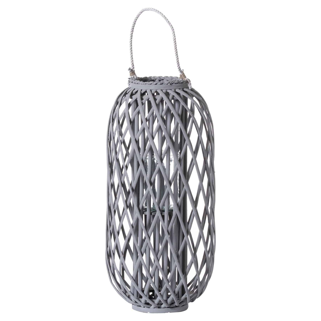 Large Grey Standing Wicker Lantern - TidySpaces