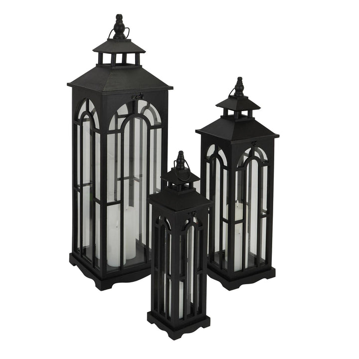 Set Of Three Black Wooden Lanterns With Archway Design - TidySpaces