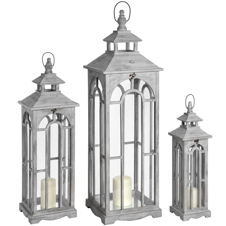 Set Of Three Wooden Lanterns With Archway Design - TidySpaces