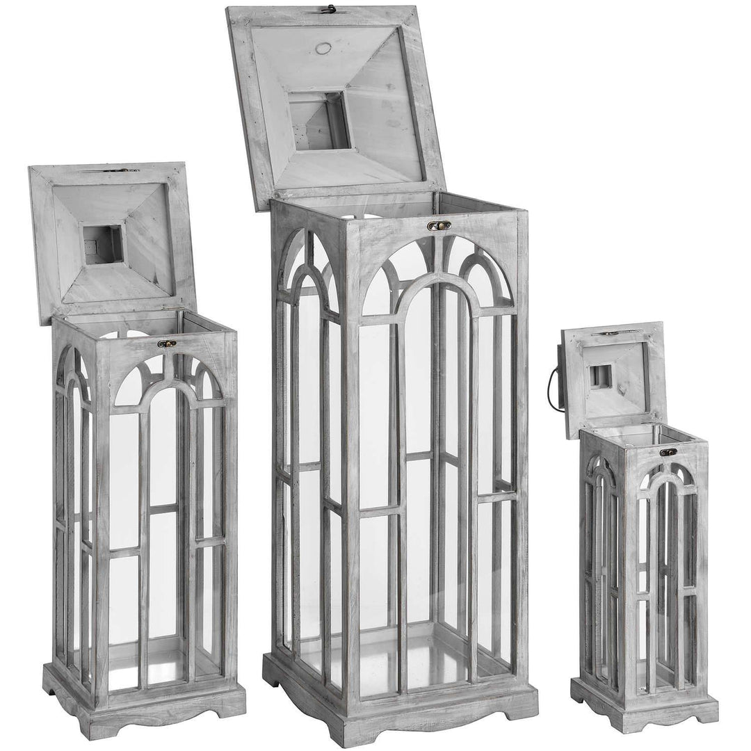 Set Of Three Wooden Lanterns With Archway Design - TidySpaces