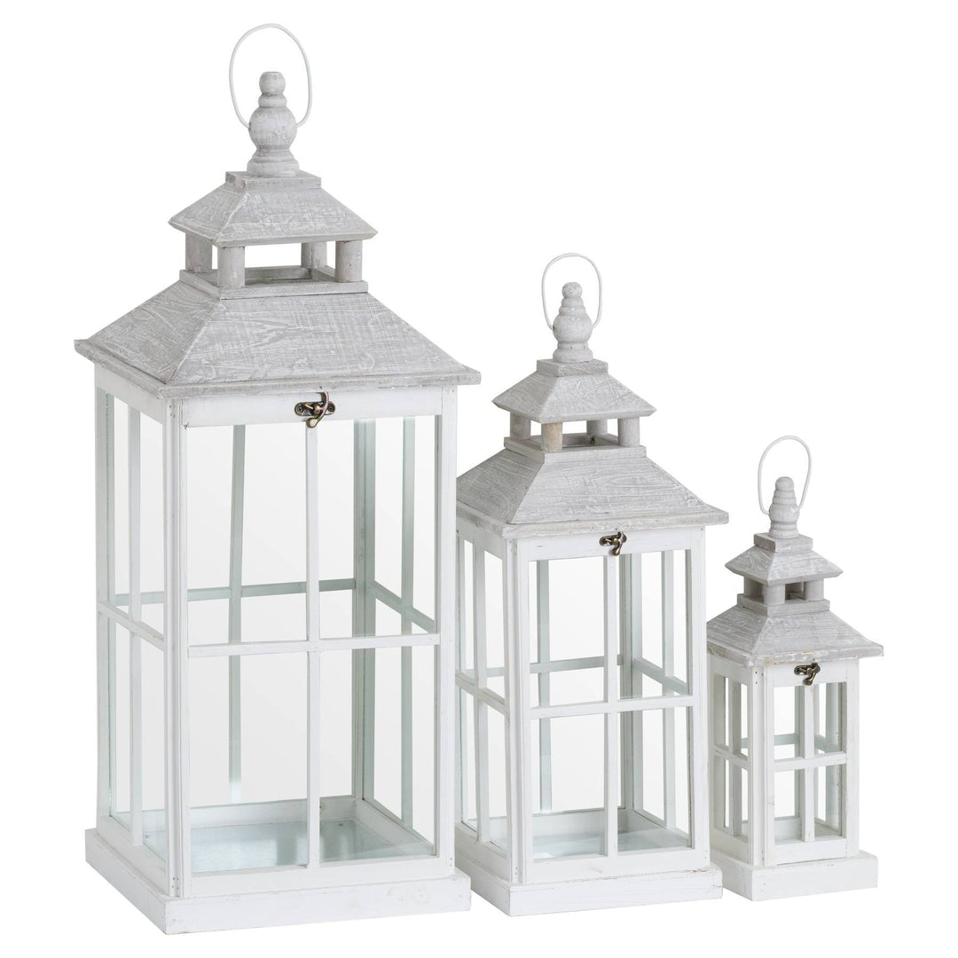 Set Of 3 White Window Style Lanterns With Open Top - TidySpaces