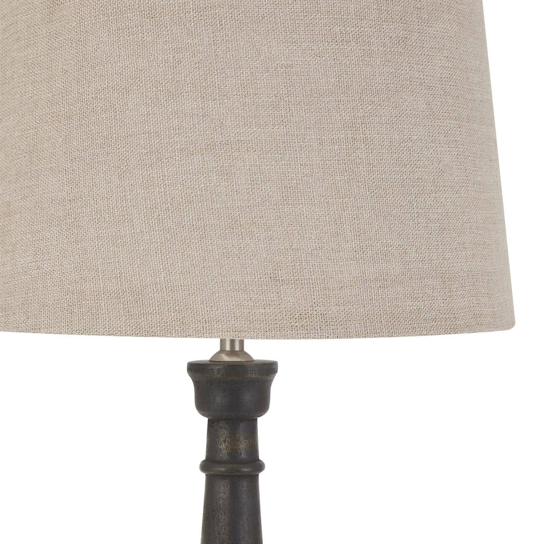 Delaney Grey Bead Candlestick Lamp With Linen Shade - TidySpaces