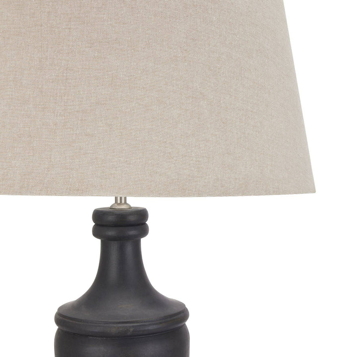 Delaney Grey Pillar Lamp With Linen Shade - TidySpaces