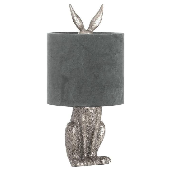 Silver Hare Table Lamp With Grey Velvet Shade - TidySpaces