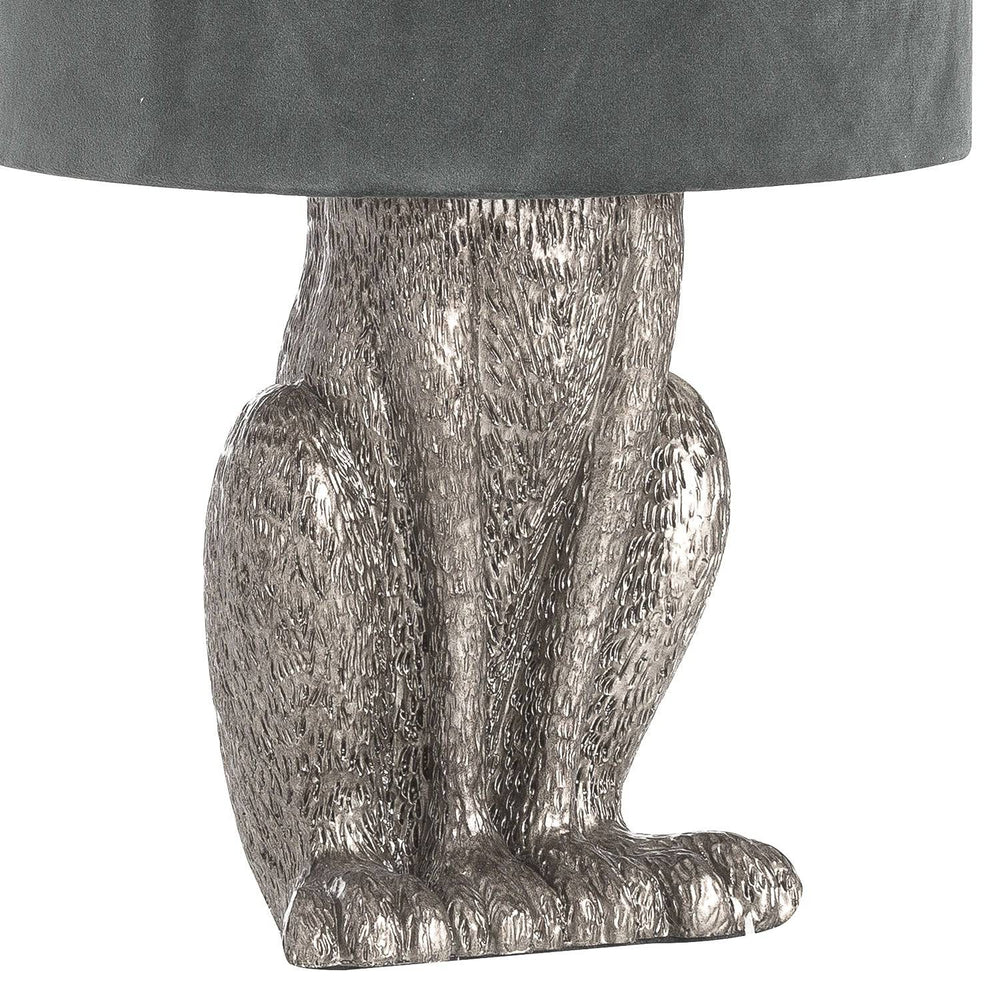 Silver Hare Table Lamp With Grey Velvet Shade - TidySpaces