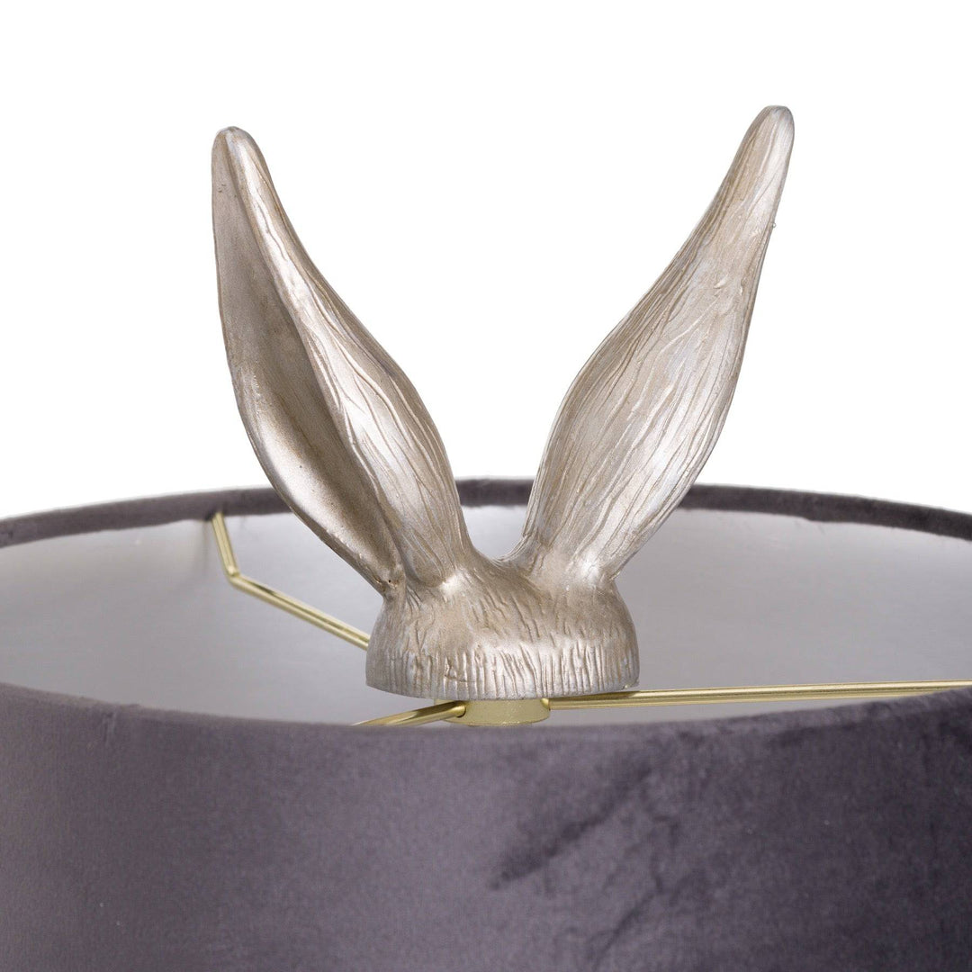 Silver Hare Table Lamp With Grey Velvet Shade - TidySpaces