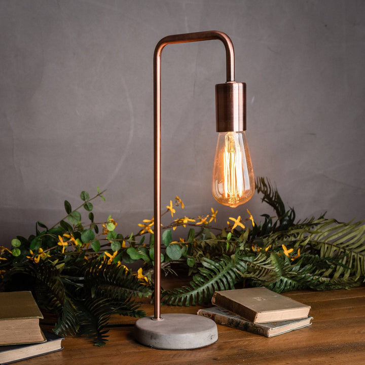 Copper Industrial Lamp With Stone Base - TidySpaces