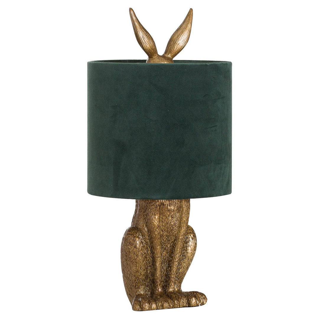 Antique Gold Hare Table Lamp With Green Velvet Shade - TidySpaces