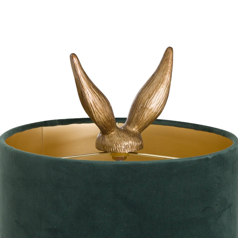 Antique Gold Hare Table Lamp With Green Velvet Shade - TidySpaces