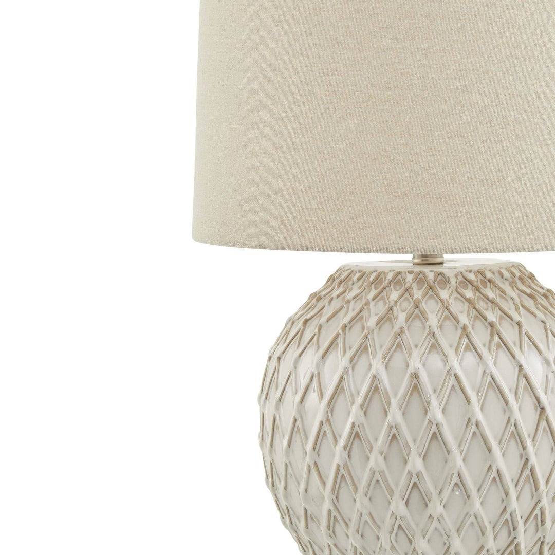 Lattice Ceramic Table Lamp With Linen Shade - TidySpaces