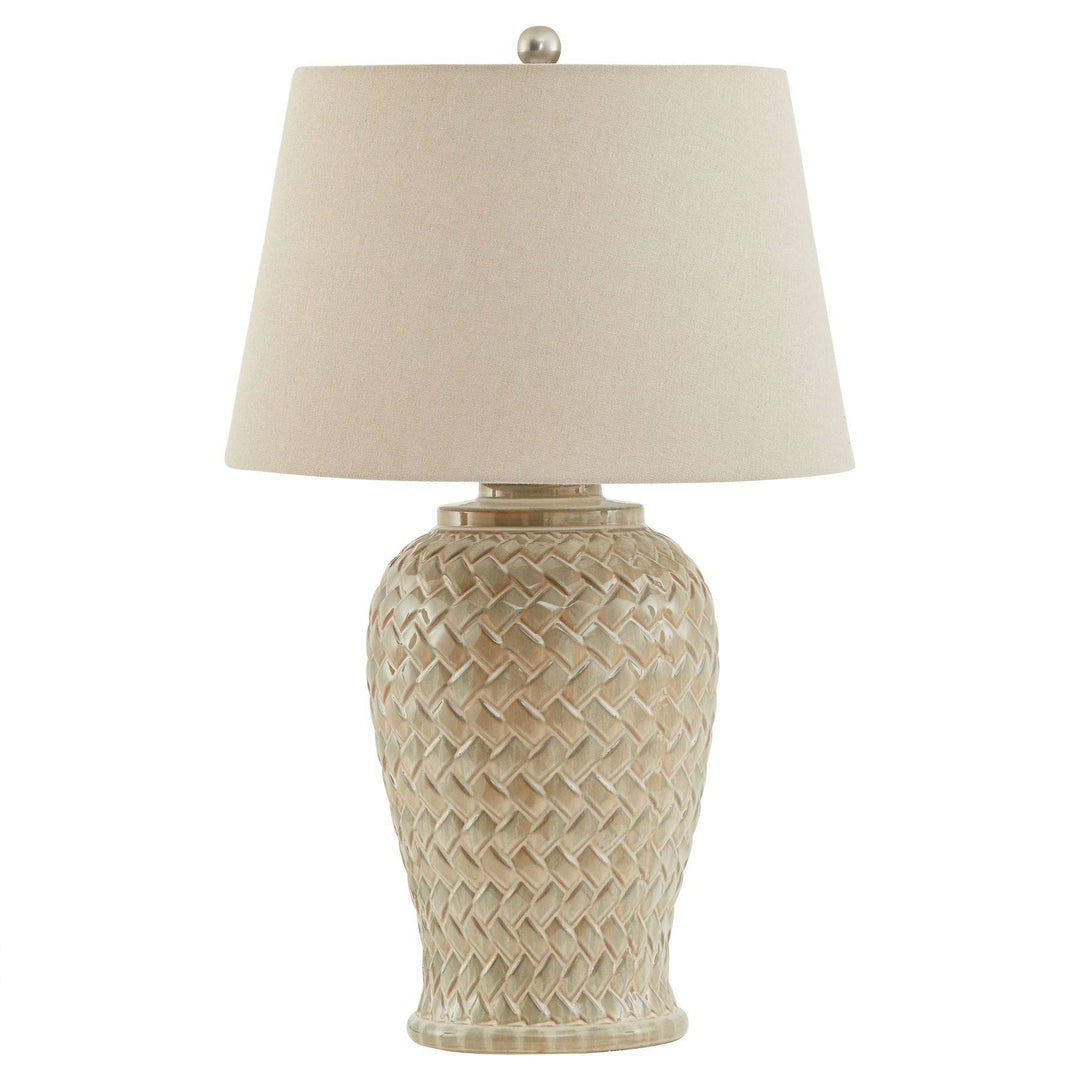 Woven Ceramic Table Lamp With Linen Shade - TidySpaces