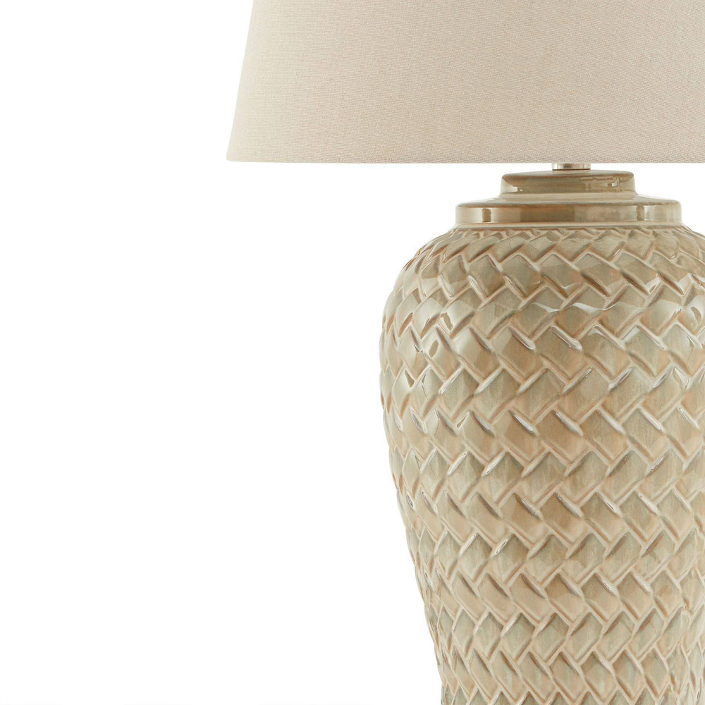 Woven Ceramic Table Lamp With Linen Shade - TidySpaces