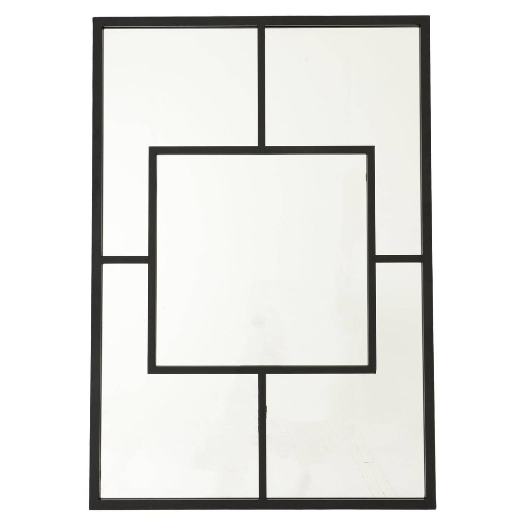 Black Multi Paned Patterned Window Mirror - TidySpaces