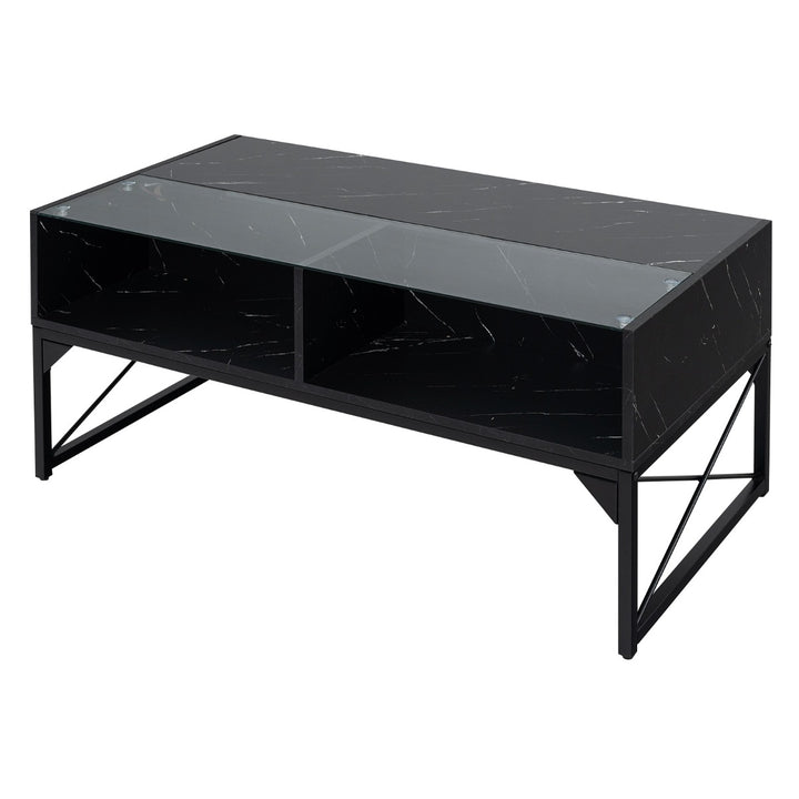 High Gloss LED Coffee Table with Faux Marble and Tempered Glass Top