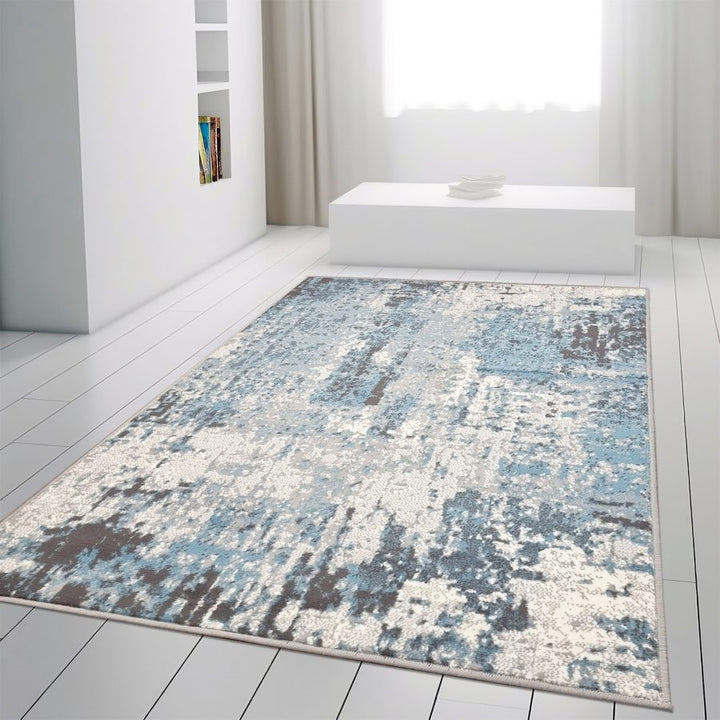 Marble Abstract Rug Grey Blue Distressed Pattern Soft Carpet Grey Blue - TidySpaces