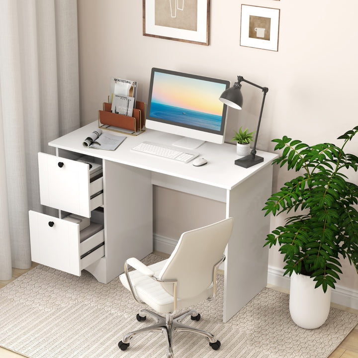 Home Office Writing Desk with 2 Drawers-White - TidySpaces