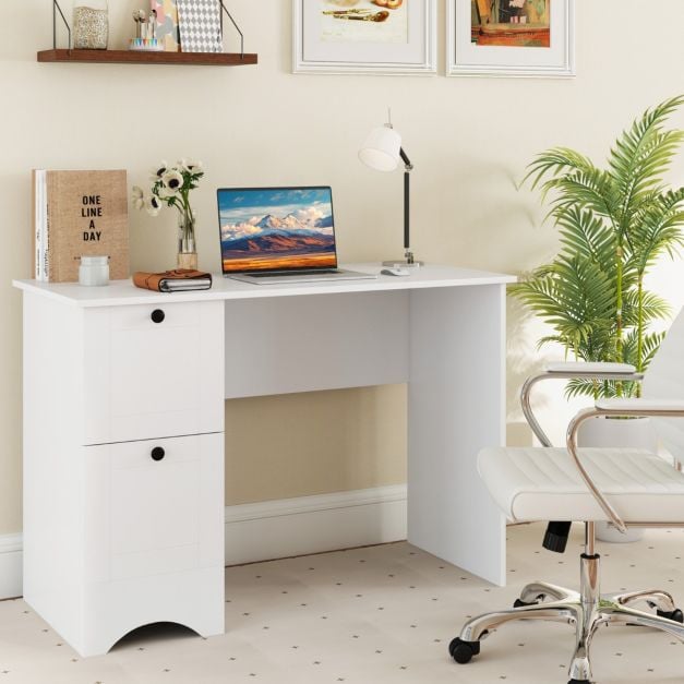 Home Office Writing Desk with 2 Drawers-White - TidySpaces