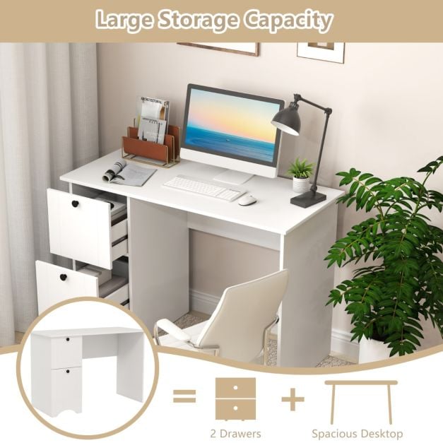 Home Office Writing Desk with 2 Drawers-White - TidySpaces