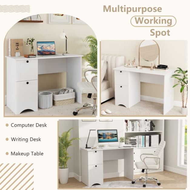 Home Office Writing Desk with 2 Drawers-White - TidySpaces