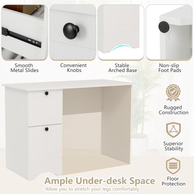 Home Office Writing Desk with 2 Drawers-White - TidySpaces