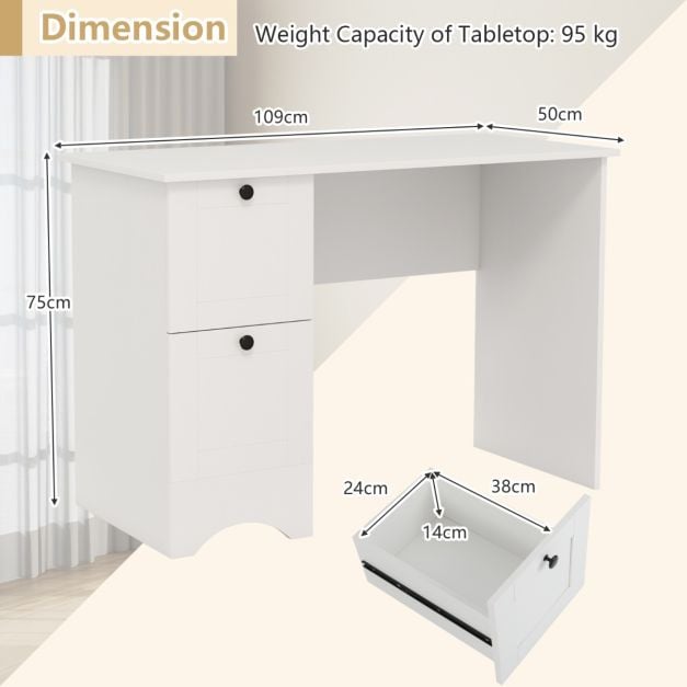 Home Office Writing Desk with 2 Drawers-White - TidySpaces