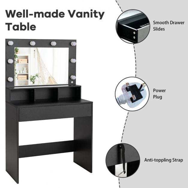 Modern Dressing Table Set with LED Lights Mirror and Drawer
